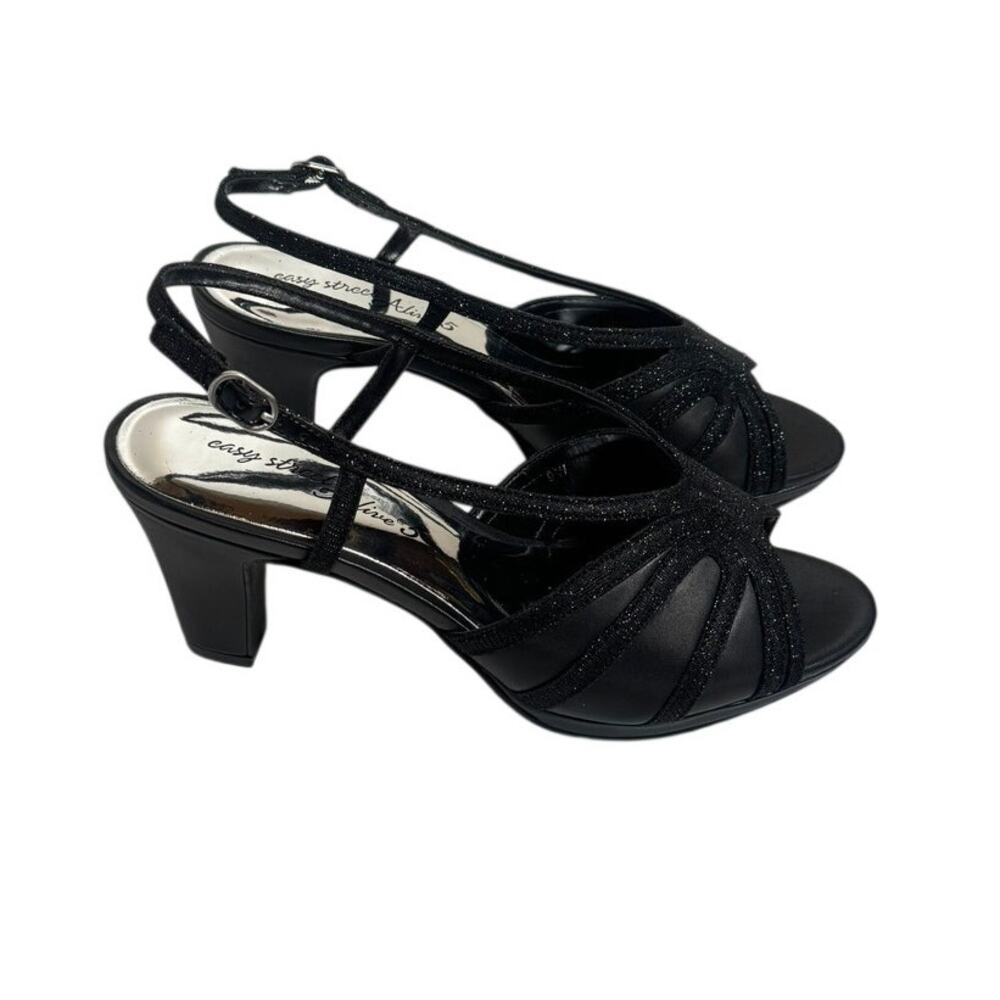Easy Street Starlight Women's Black Glitter Slingback Heels Wide Width W Size 9
